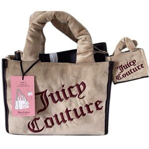 Juicy Couture Tan and Burgundy Logo Tote